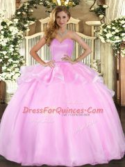 Custom Fit Pink Sweetheart Neckline Beading and Ruffles Quinceanera Gown Sleeveless Lace Up