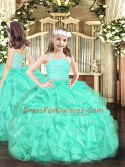 Glorious Straps Sleeveless Zipper Little Girl Pageant Dress Turquoise Organza