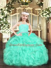 Glorious Straps Sleeveless Zipper Little Girl Pageant Dress Turquoise Organza