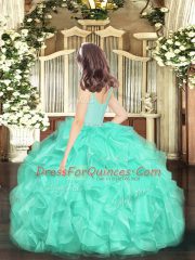Glorious Straps Sleeveless Zipper Little Girl Pageant Dress Turquoise Organza