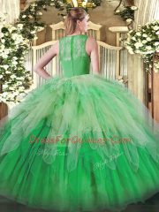 Superior Sleeveless Zipper Floor Length Lace and Ruffles 15 Quinceanera Dress