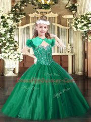 Affordable Dark Green Girls Pageant Dresses Party and Quinceanera with Beading Straps Sleeveless Lace Up