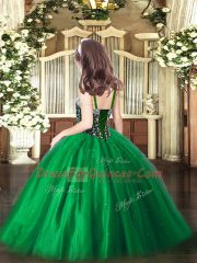 Affordable Dark Green Girls Pageant Dresses Party and Quinceanera with Beading Straps Sleeveless Lace Up