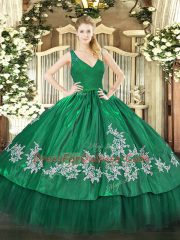 V-neck Sleeveless Taffeta Vestidos de Quinceanera Beading and Appliques Zipper