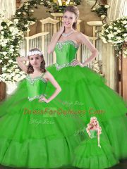 Graceful Sweetheart Sleeveless Organza Sweet 16 Quinceanera Dress Beading and Ruffled Layers Lace Up