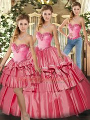 Nice Sweetheart Sleeveless Organza Quinceanera Dress Beading and Ruffled Layers Lace Up
