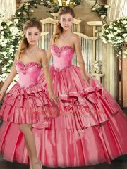 Nice Sweetheart Sleeveless Organza Quinceanera Dress Beading and Ruffled Layers Lace Up