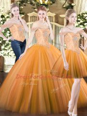 Floor Length Three Pieces Sleeveless Orange Red Sweet 16 Dresses Lace Up