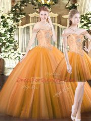 Floor Length Three Pieces Sleeveless Orange Red Sweet 16 Dresses Lace Up