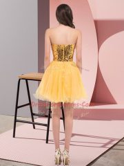 Spectacular Gold Tulle Zipper Sweetheart Sleeveless Mini Length Sequins