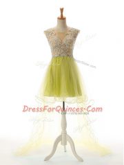 Yellow Green Scoop Neckline Appliques Prom Dress Sleeveless Backless