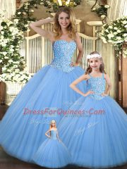 Baby Blue Quinceanera Dresses Military Ball and Sweet 16 and Quinceanera with Beading Sweetheart Sleeveless Lace Up
