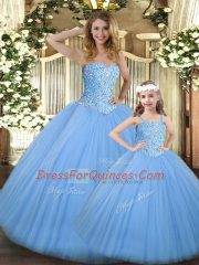 Baby Blue Quinceanera Dresses Military Ball and Sweet 16 and Quinceanera with Beading Sweetheart Sleeveless Lace Up
