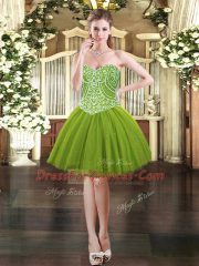 Extravagant Beading Vestidos de Quinceanera Olive Green Lace Up Sleeveless Floor Length