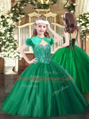 Green Sleeveless Tulle Lace Up 15 Quinceanera Dress for Military Ball and Sweet 16 and Quinceanera