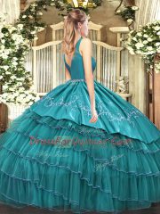 Olive Green V-neck Neckline Embroidery and Ruffled Layers Sweet 16 Dresses Sleeveless Zipper