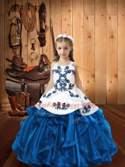 Latest Straps Sleeveless Organza Pageant Gowns For Girls Embroidery and Ruffles Lace Up