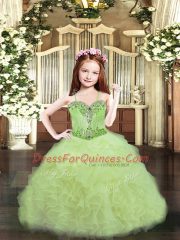 Floor Length Ball Gowns Sleeveless Yellow Green Kids Pageant Dress Lace Up