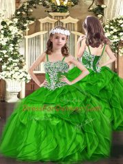 Straps Sleeveless Organza Little Girl Pageant Gowns Appliques and Ruffles Lace Up