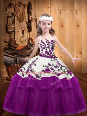 Floor Length Lace Up Winning Pageant Gowns Fuchsia for Party and Sweet 16 and Quinceanera and Wedding Party with Embroidery