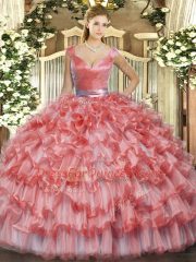 Floor Length Ball Gowns Sleeveless Watermelon Red Ball Gown Prom Dress Zipper