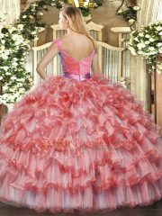 Floor Length Ball Gowns Sleeveless Watermelon Red Ball Gown Prom Dress Zipper