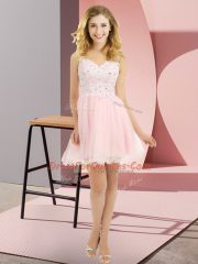 Fantastic V-neck Sleeveless Lace Up Court Dresses for Sweet 16 Baby Pink Tulle