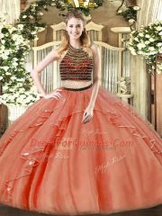 Colorful Floor Length Rust Red Sweet 16 Dresses Halter Top Sleeveless Zipper