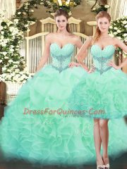 Fantastic Sweetheart Sleeveless Organza 15th Birthday Dress Beading and Ruffles Lace Up