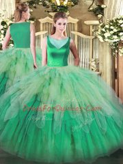 Sleeveless Backless Floor Length Beading and Ruffles Sweet 16 Dress