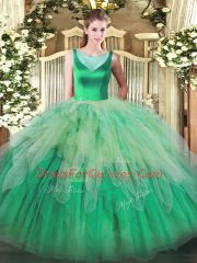 Sleeveless Backless Floor Length Beading and Ruffles Sweet 16 Dress