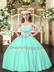 Inexpensive Floor Length Lace Up Custom Made Pageant Dress Apple Green for Party and Quinceanera with Beading