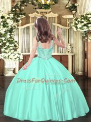 Inexpensive Floor Length Lace Up Custom Made Pageant Dress Apple Green for Party and Quinceanera with Beading