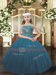 Teal Sleeveless Beading Floor Length Little Girls Pageant Gowns