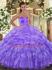 Exceptional Lavender Organza Lace Up Sweetheart Sleeveless Floor Length Quinceanera Gowns Beading and Ruffled Layers