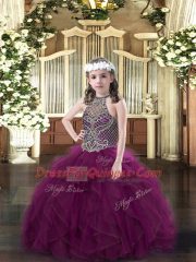 Charming Purple Sleeveless Organza Lace Up Little Girls Pageant Dress for Party and Quinceanera
