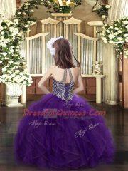Charming Purple Sleeveless Organza Lace Up Little Girls Pageant Dress for Party and Quinceanera