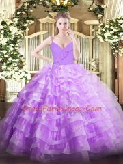 Glorious Lavender Sleeveless Organza Zipper Quinceanera Dresses for Military Ball and Sweet 16 and Quinceanera