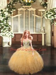 Amazing Gold Sleeveless Organza Lace Up Quinceanera Dresses for Military Ball and Sweet 16 and Quinceanera