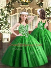 Floor Length Green Little Girls Pageant Dress Straps Sleeveless Lace Up