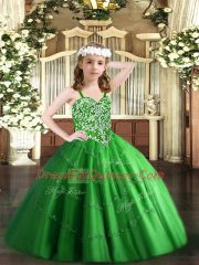 Floor Length Green Little Girls Pageant Dress Straps Sleeveless Lace Up
