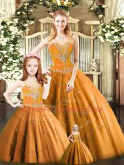Delicate Floor Length Rust Red Sweet 16 Dresses Sweetheart Sleeveless Lace Up