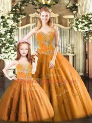 Delicate Floor Length Rust Red Sweet 16 Dresses Sweetheart Sleeveless Lace Up
