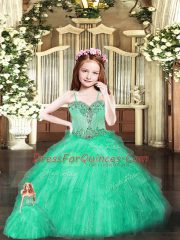 Excellent Turquoise Tulle Lace Up Sweetheart Sleeveless Floor Length Quinceanera Dress Beading and Ruffles