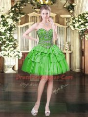 High End Floor Length Lace Up Vestidos de Quinceanera Green for Military Ball and Sweet 16 and Quinceanera with Beading and Ruffled Layers