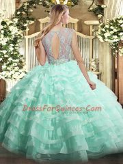 Suitable Lavender Scoop Neckline Lace and Ruffled Layers Quince Ball Gowns Sleeveless Backless