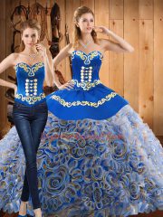 Fashion Multi-color Satin and Fabric With Rolling Flowers Lace Up Sweetheart Sleeveless With Train Vestidos de Quinceanera Sweep Train Embroidery