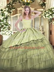 Dazzling Floor Length Ball Gowns Sleeveless Olive Green Ball Gown Prom Dress Zipper