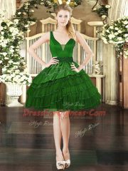 Edgy Tulle Straps Sleeveless Lace Up Beading and Ruffled Layers Sweet 16 Dresses in Dark Green