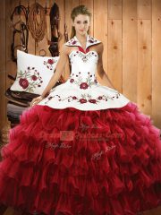 Comfortable Floor Length Ball Gowns Sleeveless Wine Red Quinceanera Gowns Lace Up